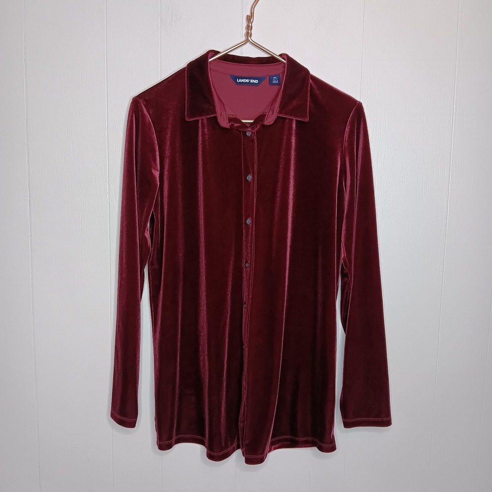 Lands End Tunic Shirt Size M Burgundy Velvet Witchy Grunge Whimsigoth Romantic